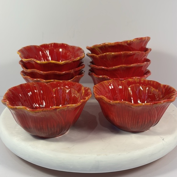 9 Pier 1 Imports Poppies Handpainted Earthenware Salad Bowls Rare Replacements - Picture 3 of 7